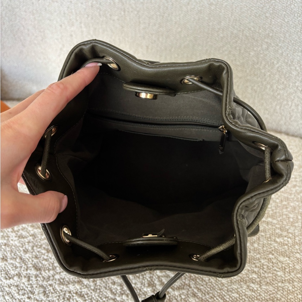 CHANEL Quilted Drawstring Shoulder Backpack - Oli… - image 3